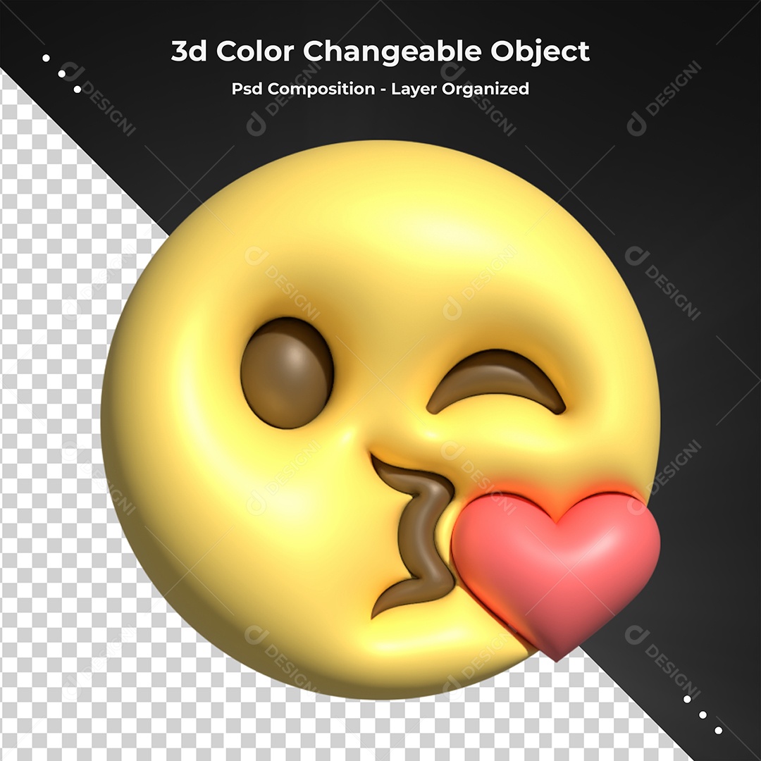 Emoji Mandando Beijo Elemento 3D Para Composição PSD