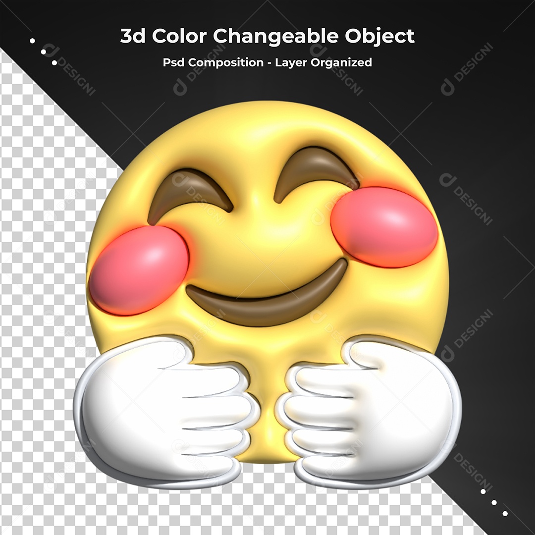 Emoji Feliz Abraçando Elemento 3D Para Composição PSD