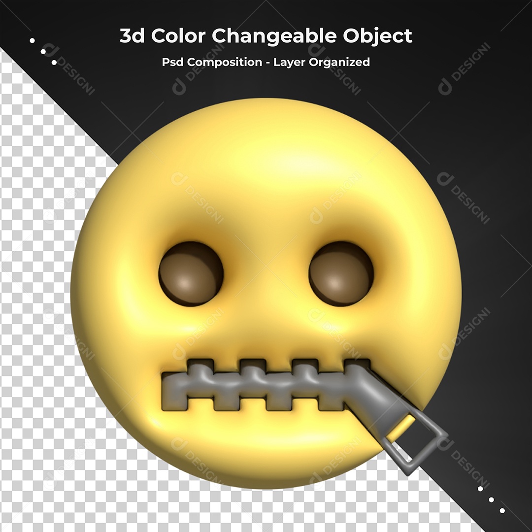Emoji com Boca Fechada e Zipada Elemento 3D PSD