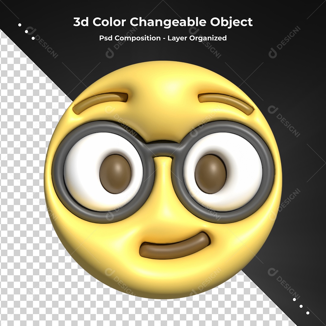 Emoji Nerd com Óculos Elemento 3D Para Composição PSD