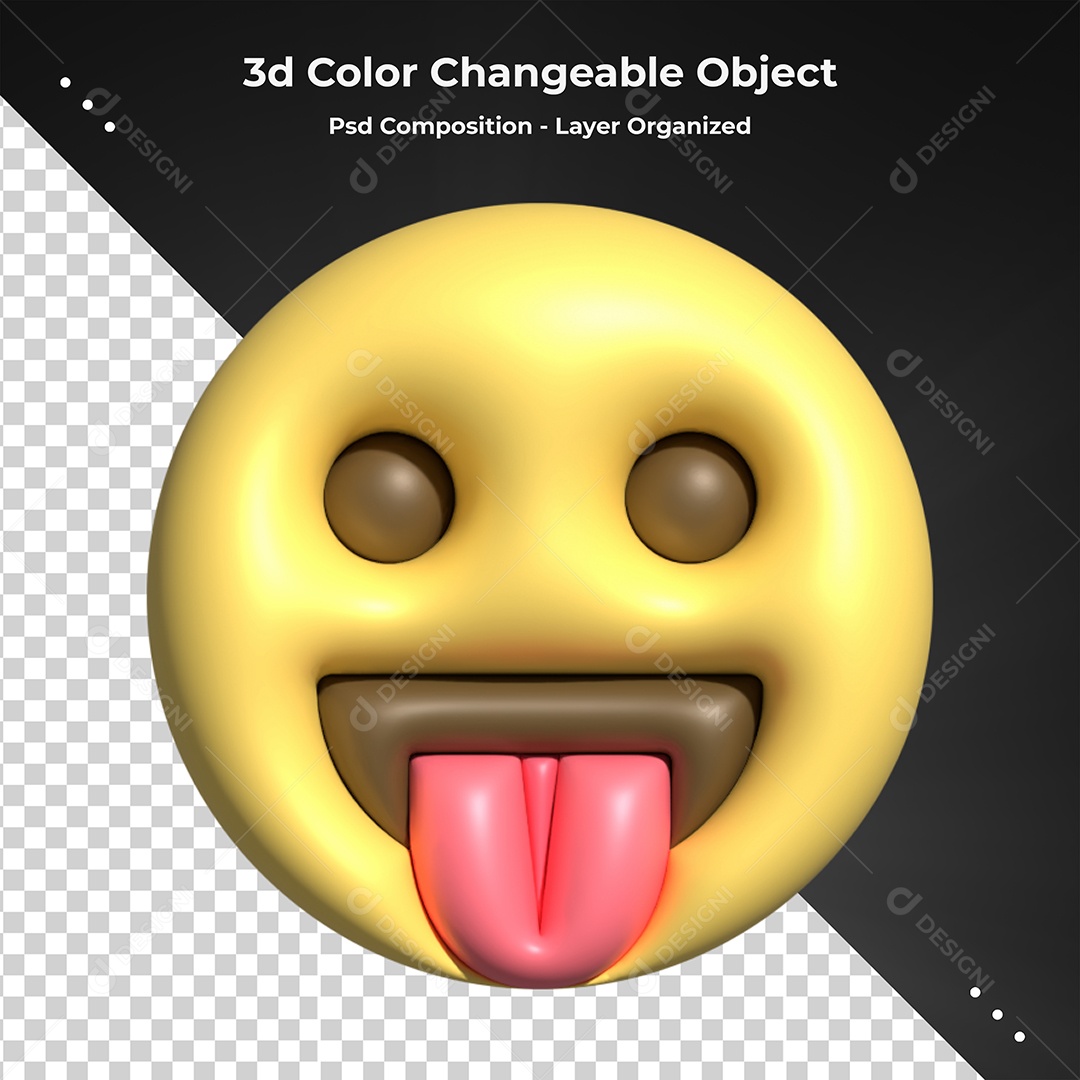 Emoji Careta com Língua pra Fora Elemento 3D Para Composição PSD