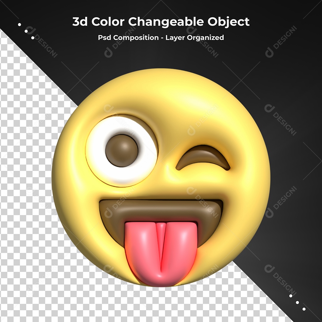 Emoji Careta com Língua pra Fora Elemento 3D Para Composição PSD