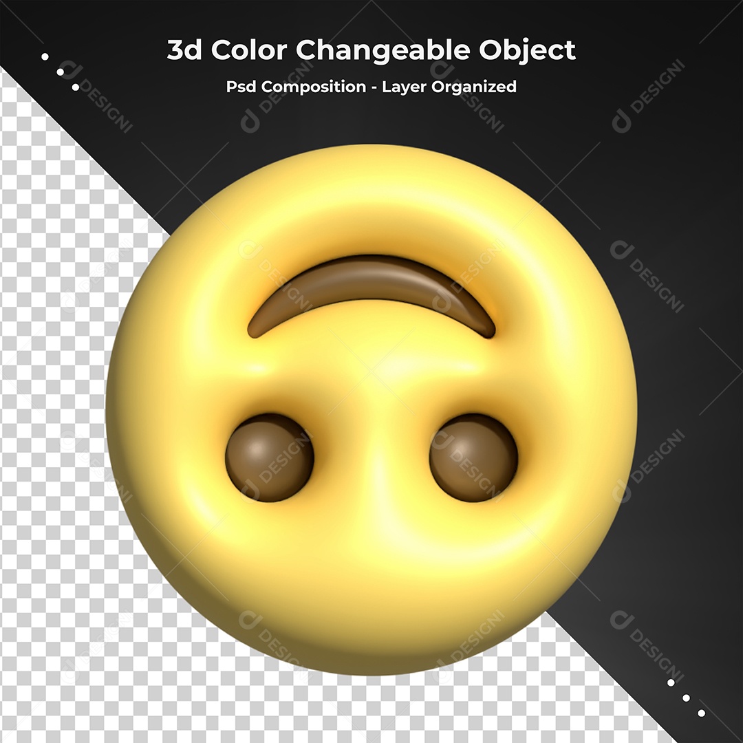 Emoji Feliz com Cabeça pra Baixo Elemento 3D Para Composição PSD