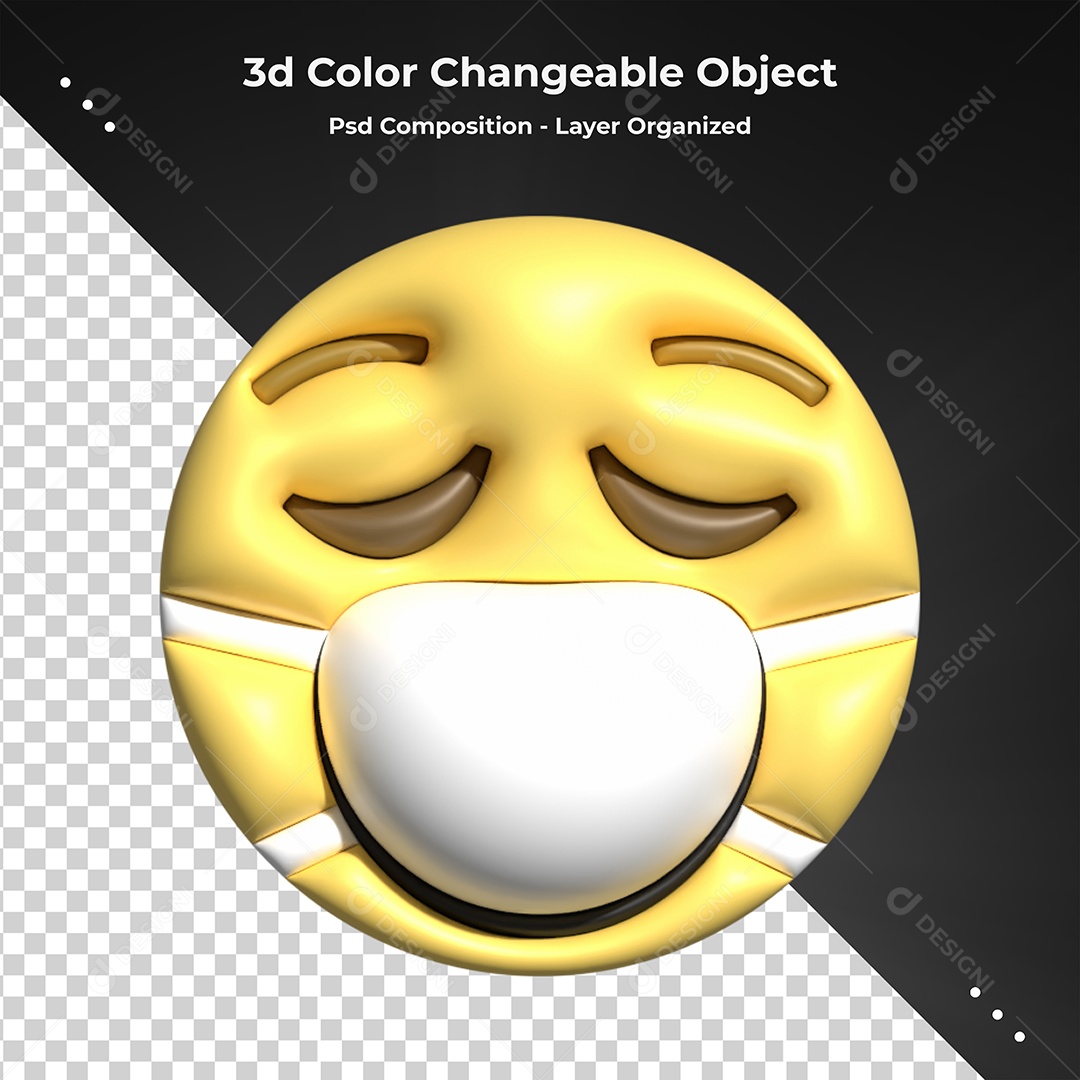 Emoji Doente com Máscara Elemento 3D PSD