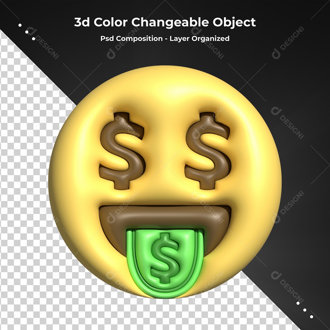 Emoji de Dinheiro Elemento 3D para Composição PSD