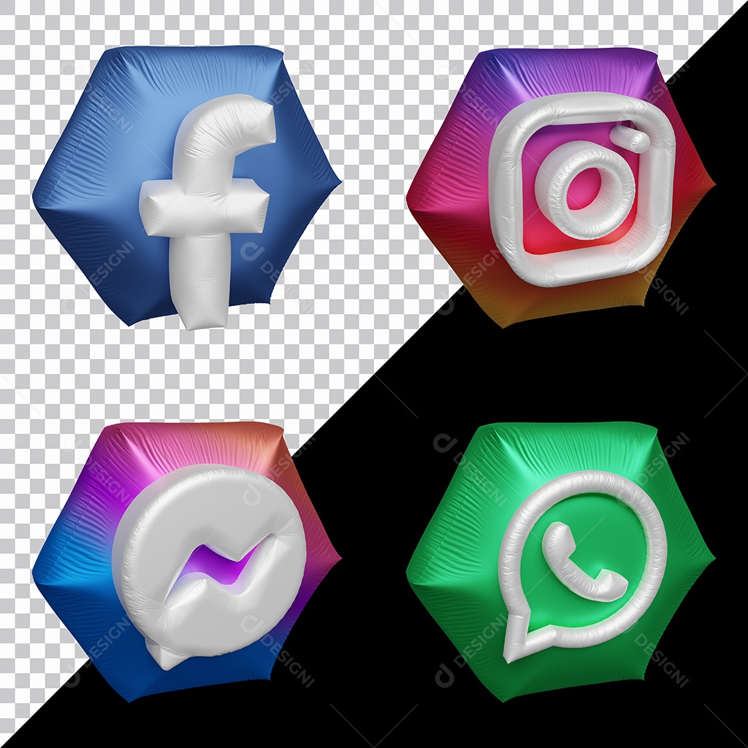 Ícones 3D De Redes Sociais Facebook Instagram Messenger e Whatsapp para Composição PSD