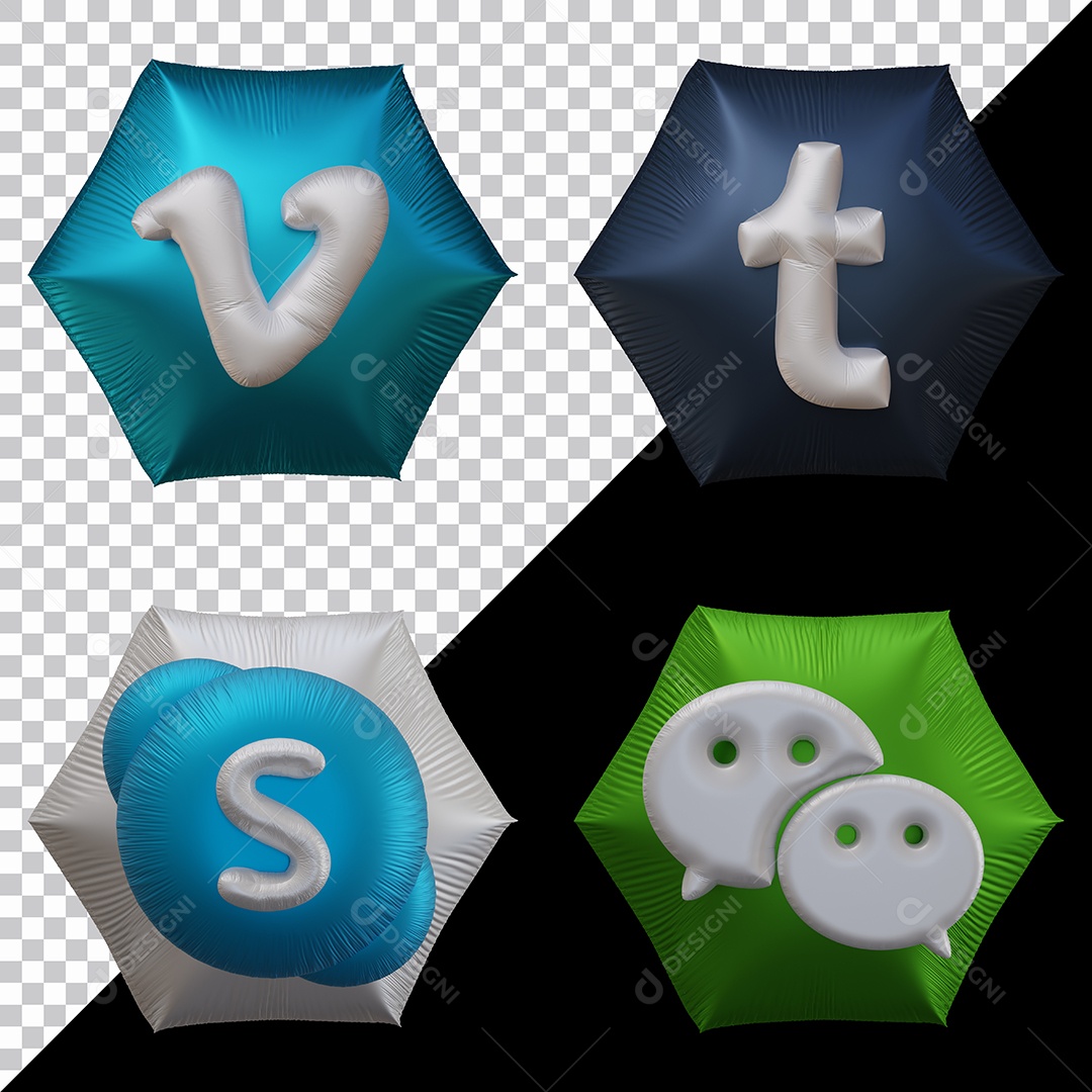 Ícones 3D De Redes Sociais Vimeo Tumblr Skype e Wechat para Composição PSD