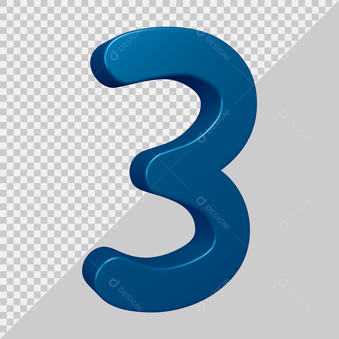 Elemento 3D Para Composição Número 3 Azul PSD
