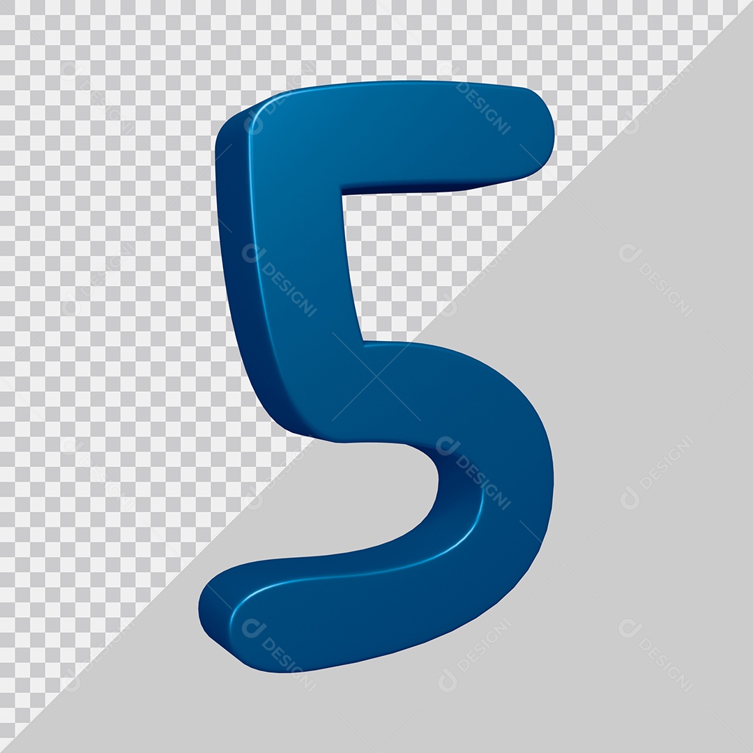 Elemento 3D Para Composição Número 5 Azul PSD