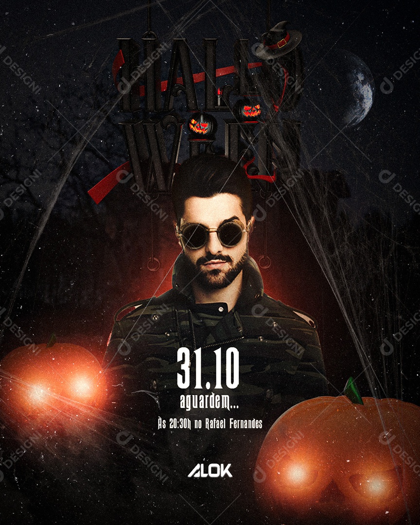 Halloween Dj Alok Flyer Eletrônico Social Media PSD Editável