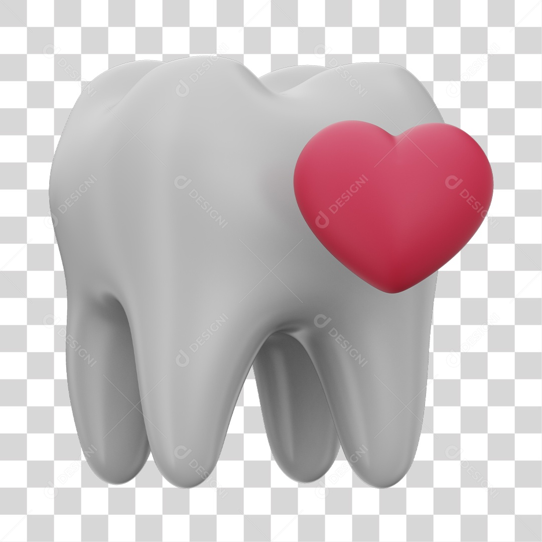 Dente Branco e Coração Vermelho Conceito Dia do Dentista Elemento 3D PNG