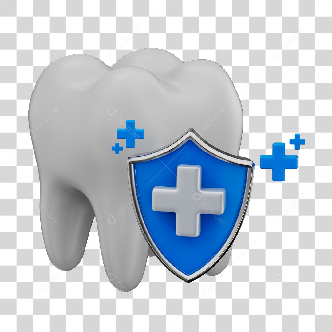 Dente Branco e Brasão Azul Conceito Dia do Dentista Elemento 3D PNG