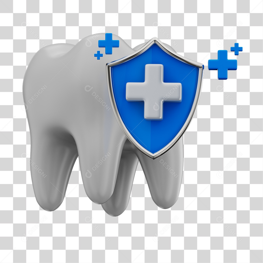 Dente Branco Brasão Azul Conceito Dia do Dentista Elemento 3D PNG