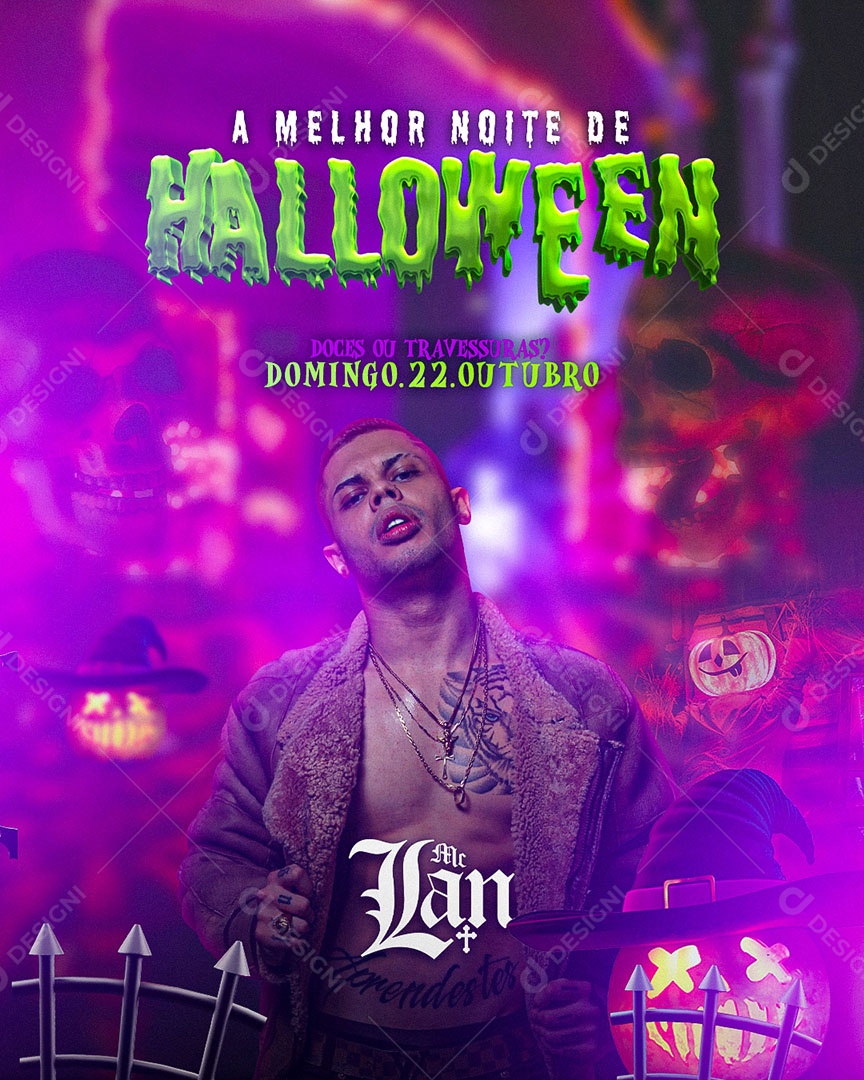 Flyer A Melhor Noite de Halloween MC Lan Social Media PSD Editável
