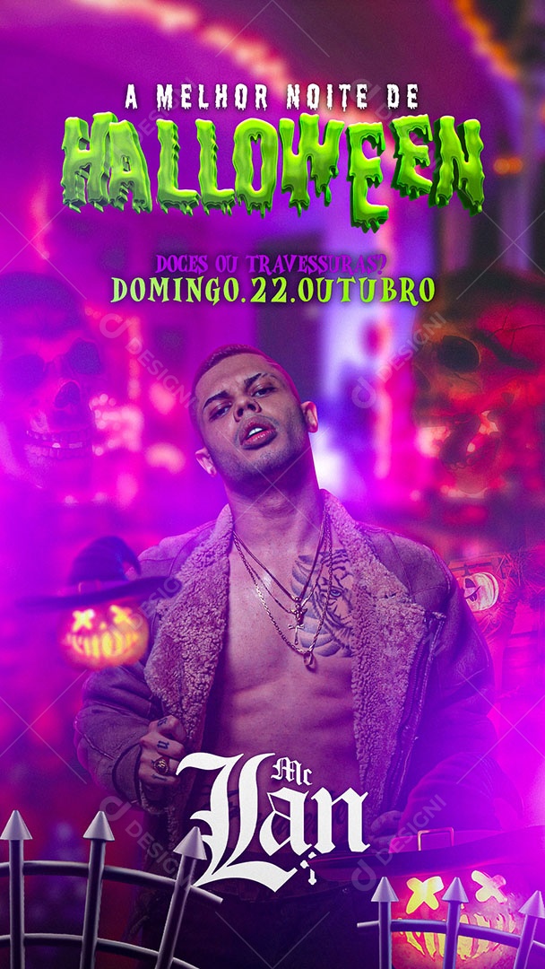 Flyer A Melhor Noite de Halloween MC Lan Story Social Media PSD Editável