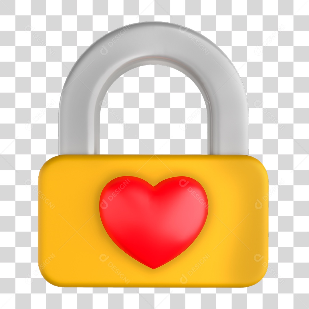 Ícone de Cadeado com Coração 3D PNG sem Fundo