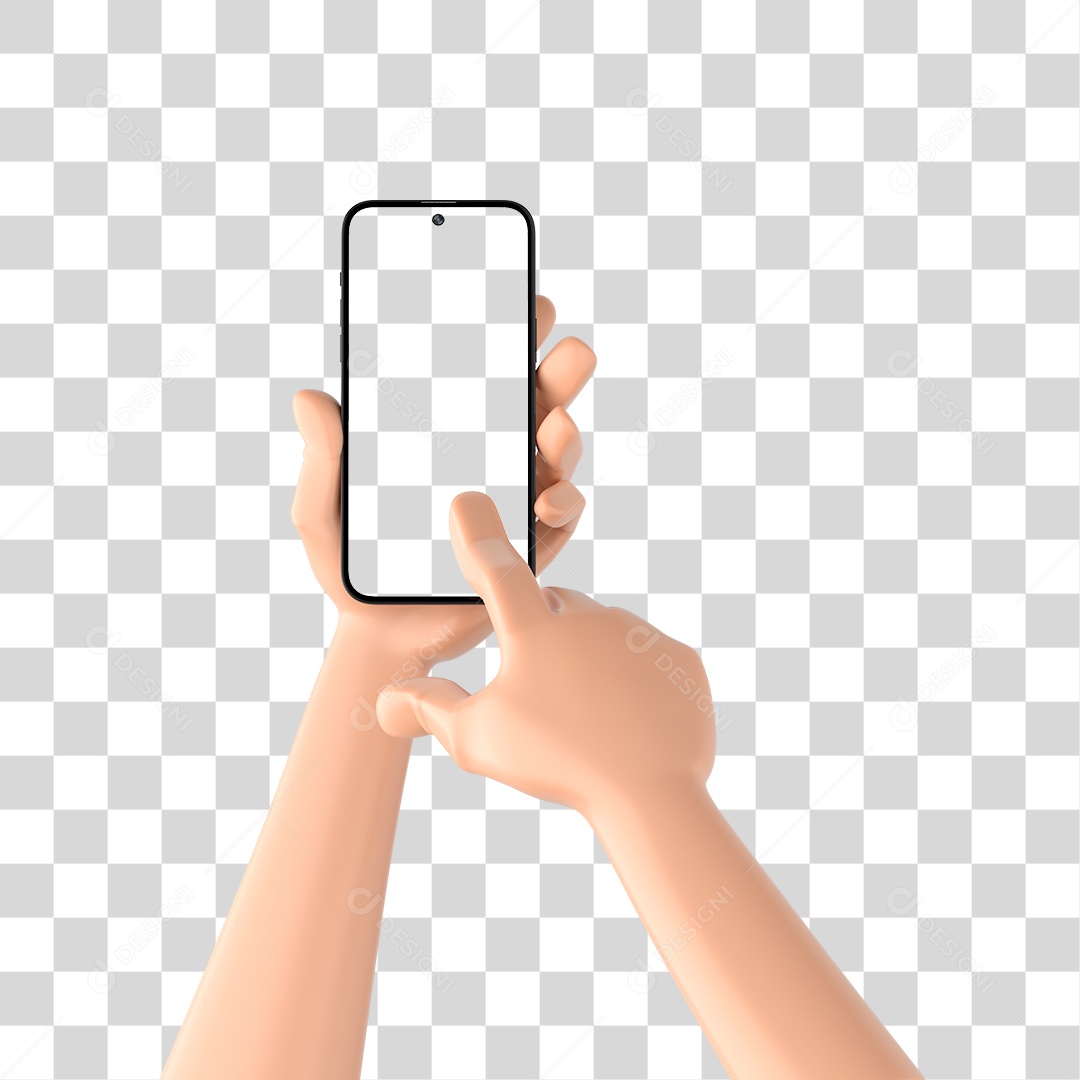 Mão Cartoon com Celular 3D PNG sem Fundo