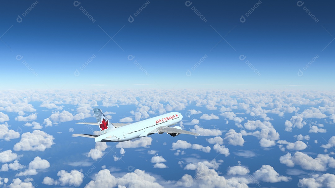 Avião sobrevoando sobre o céu nublado nuvens brancas