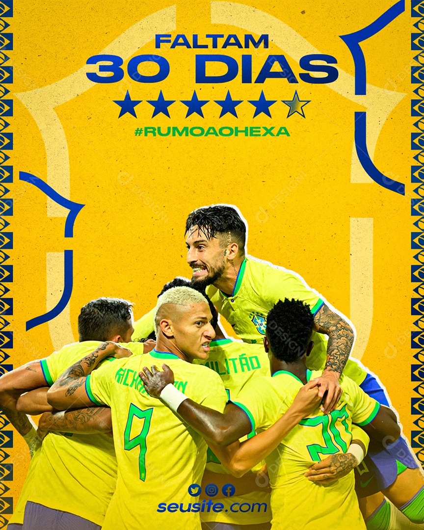 Copa do Mundo Faltam 30 Dias Brasil Social Media PSD Editável
