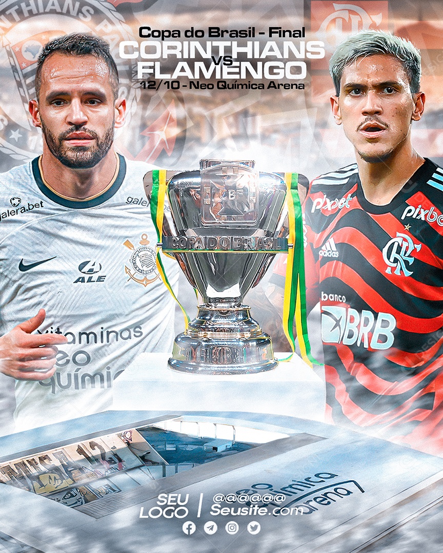 Flyer Final Corinthians e Flamengo Copa do Brasil Social Media PSD Editável