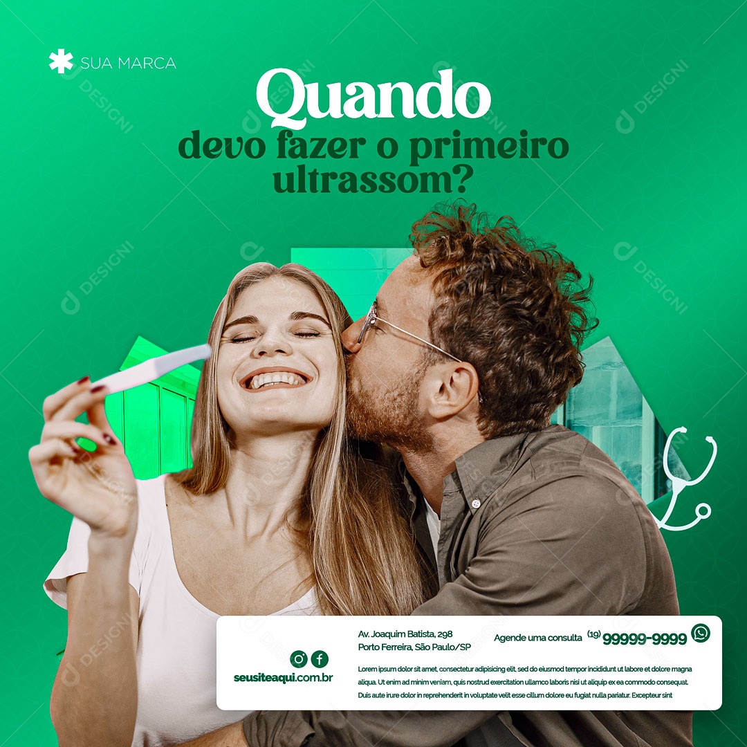 Clínica Médica Quando devo fazer o Primeiro Ultrassom? Social Media PSD Editável