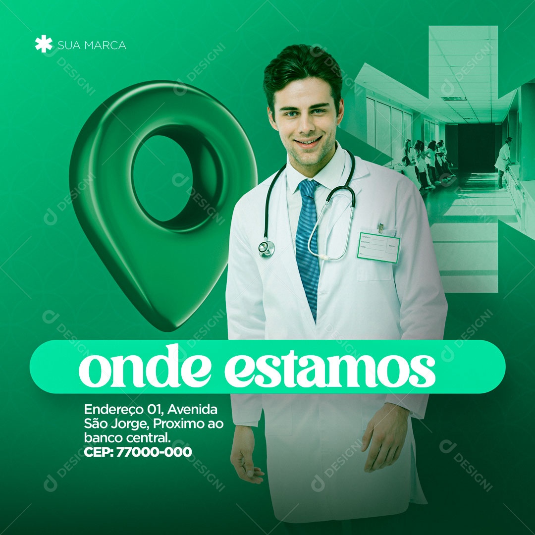 Social Media Clínica Médica Onde Estamos Localização PSD Editável