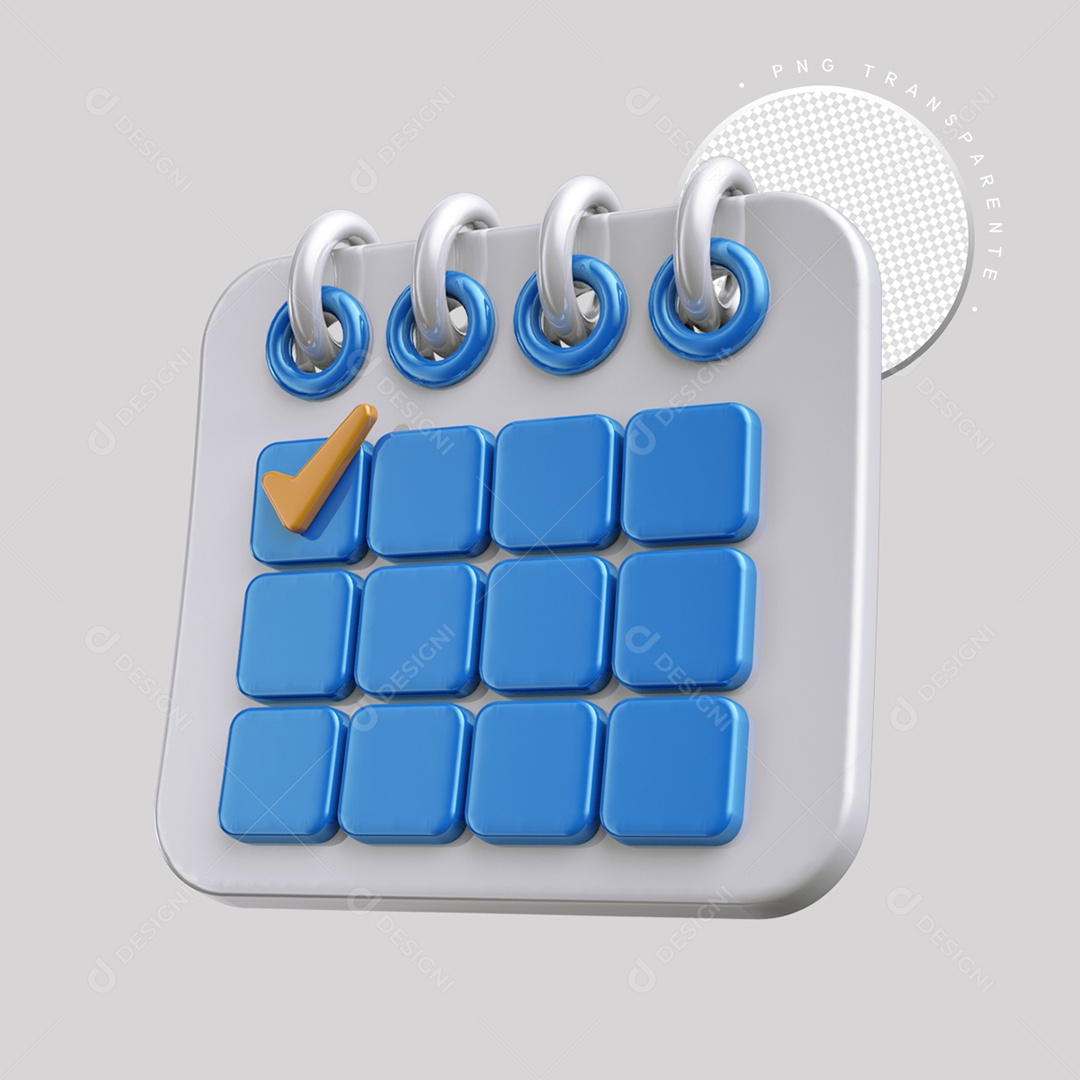 Calendário Branco Azul e Laranja Elemento 3D para Composição PSD