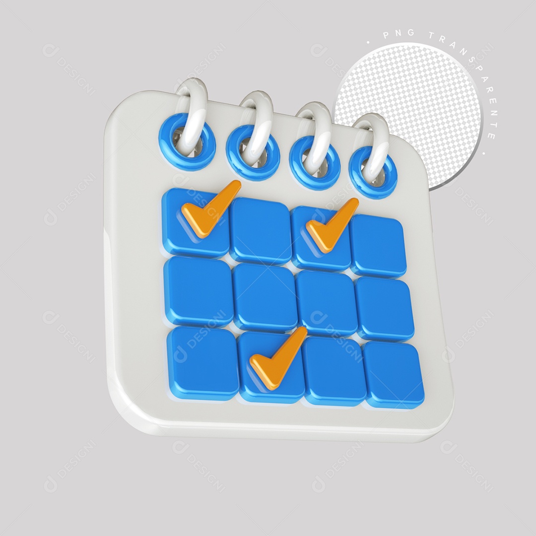 Calendário Branco Azul e Laranja Elemento 3D para Composição PSD