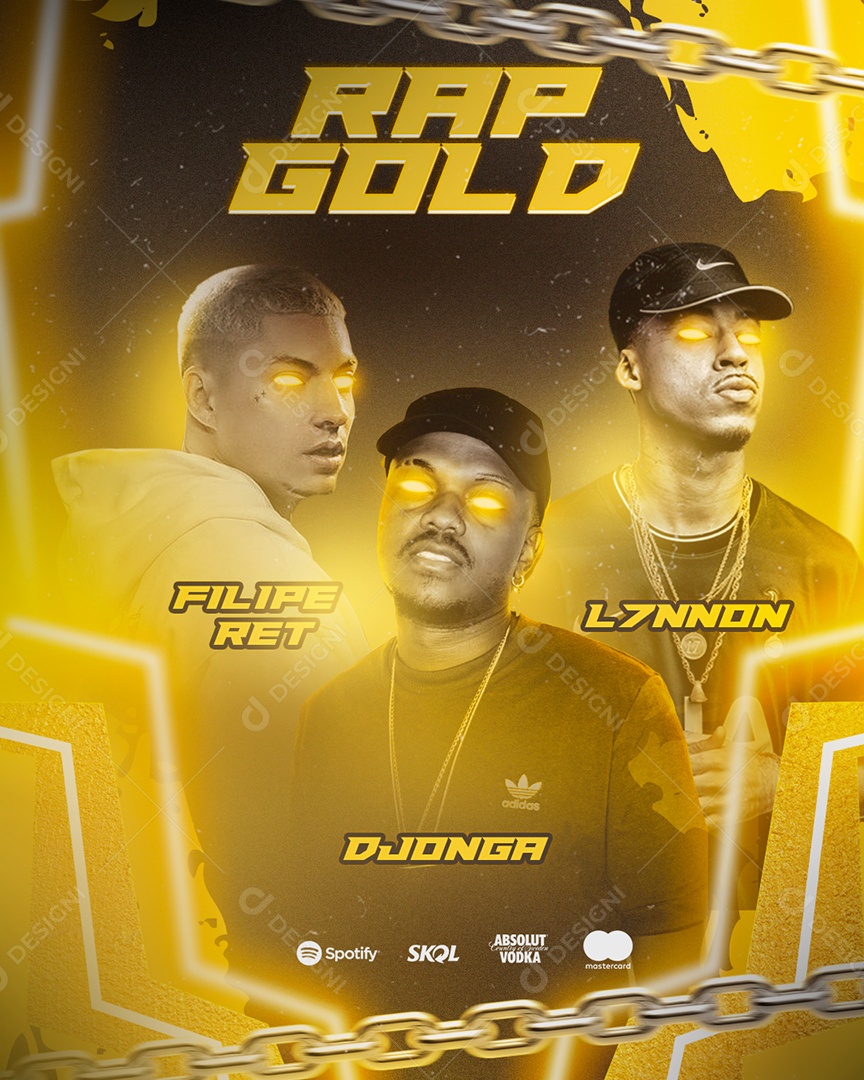 Flyer Rap Gold L7nnon Shows Social Media PSD Editável