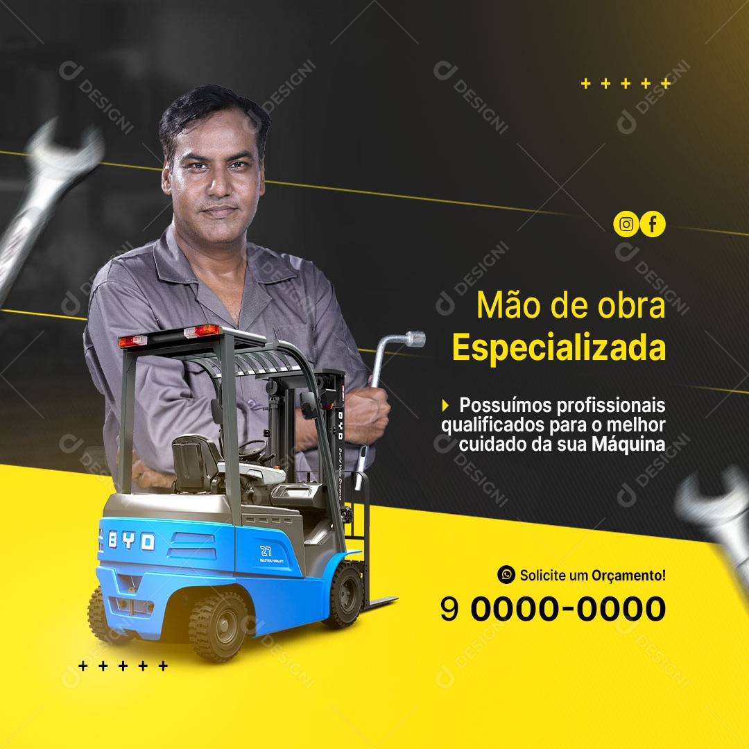 Mão de Obra Especializada Empilhadeiras Social Media PSD Editável