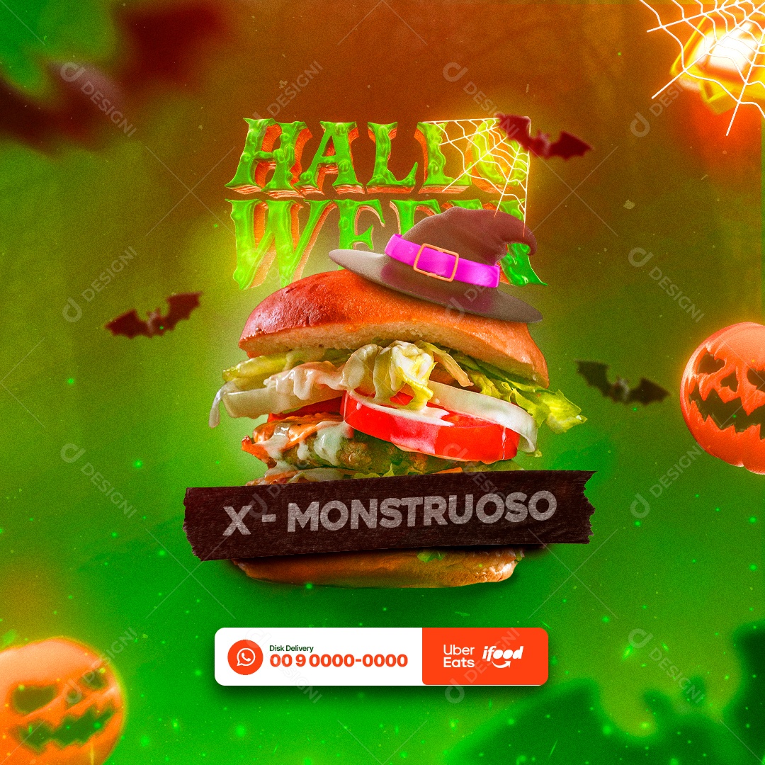 X Monstruoso Hamburgueria Halloween Social Media PSD Editável