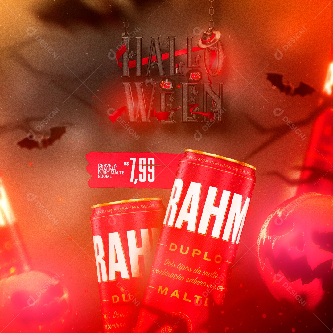 Cerveja Brahma Puro Malte Distribuidora Halloween Social Media PSD Editável