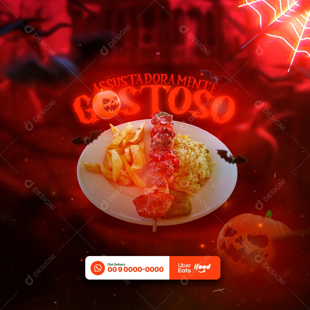 Assustadoramente Gostoso Halloween Restaurante Social Media PSD Editável