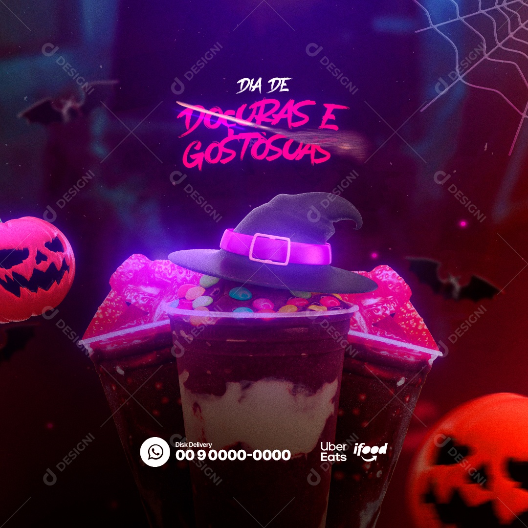 Dia de Doçuras e Gostosuras Halloween Açaí Social Media PSD Editável