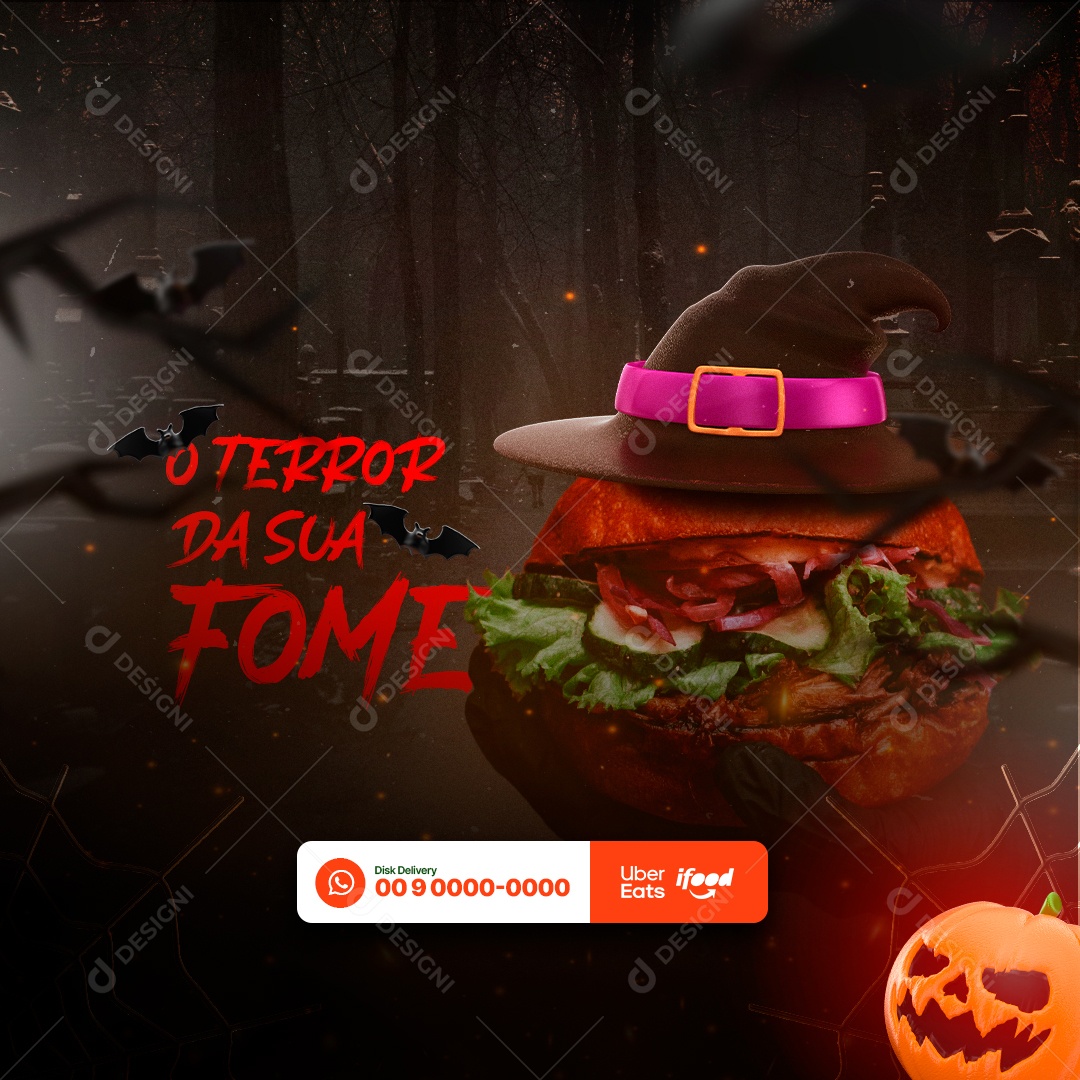O Terror da Sua Fome Hamburgueria Halloween Social Media PSD Editável