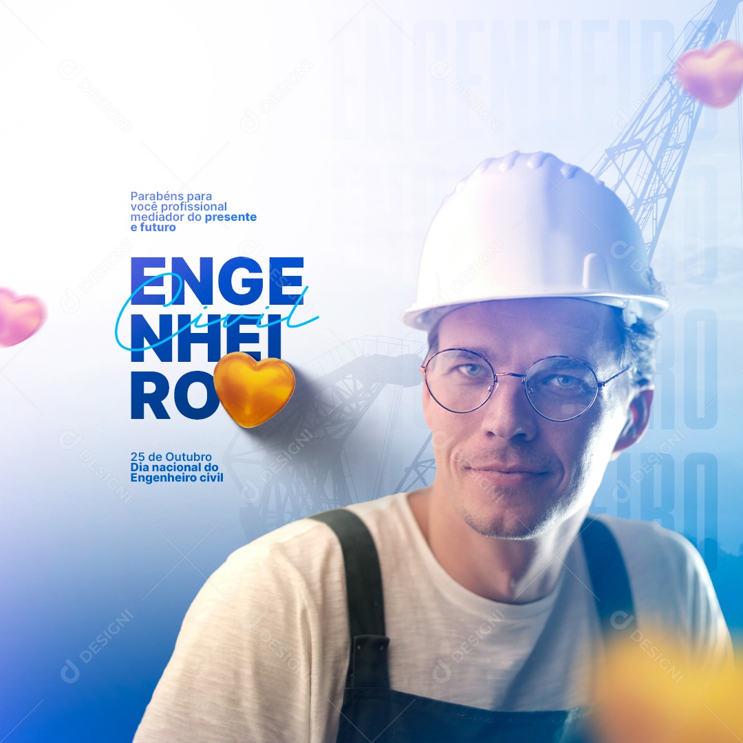 Parabéns Para Você Profissional Dia do Engenheiro Civil Social Media PSD Editável