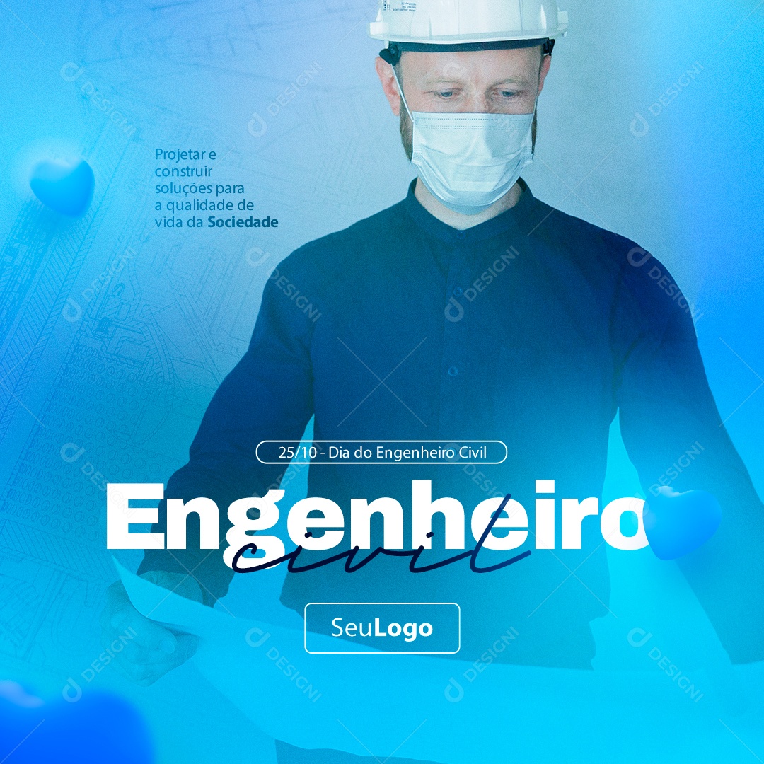 Projetar e Construir Soluções Dia do Engenheiro Civil Social Media PSD Editável