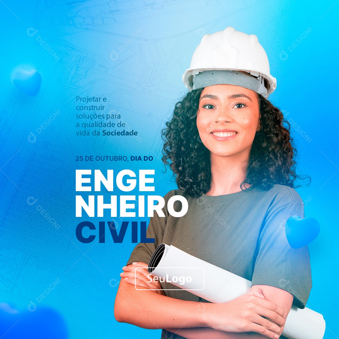 Projetar e Construir Soluções Dia do Engenheiro Civil Social Media PSD Editável