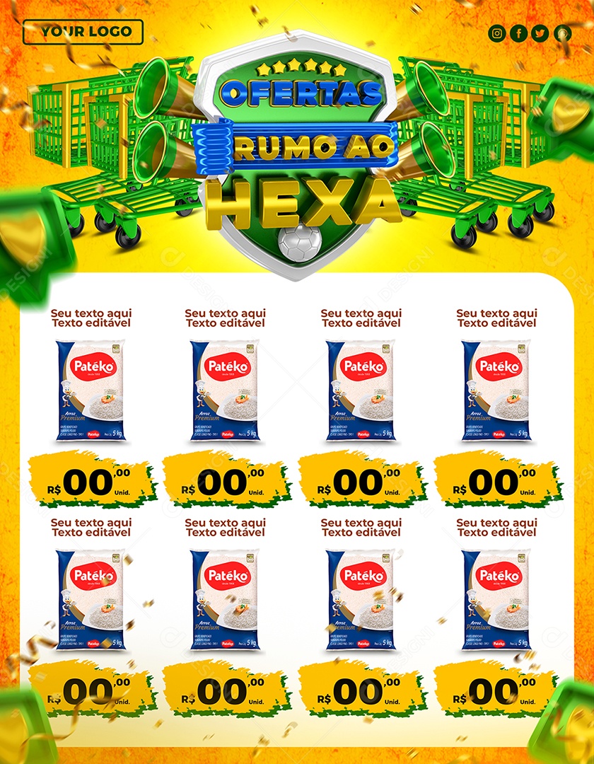 Encarte Promoções Rumo Ao Hexa Venha Aproveitar Social Media PSD Editável