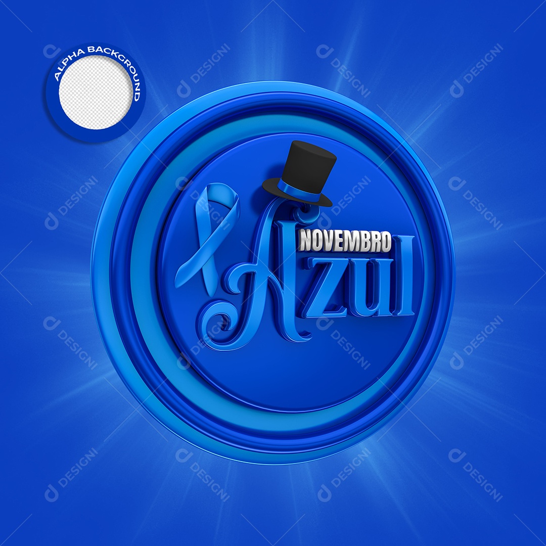 Selo 3D Novembro Azul para Composição PSD