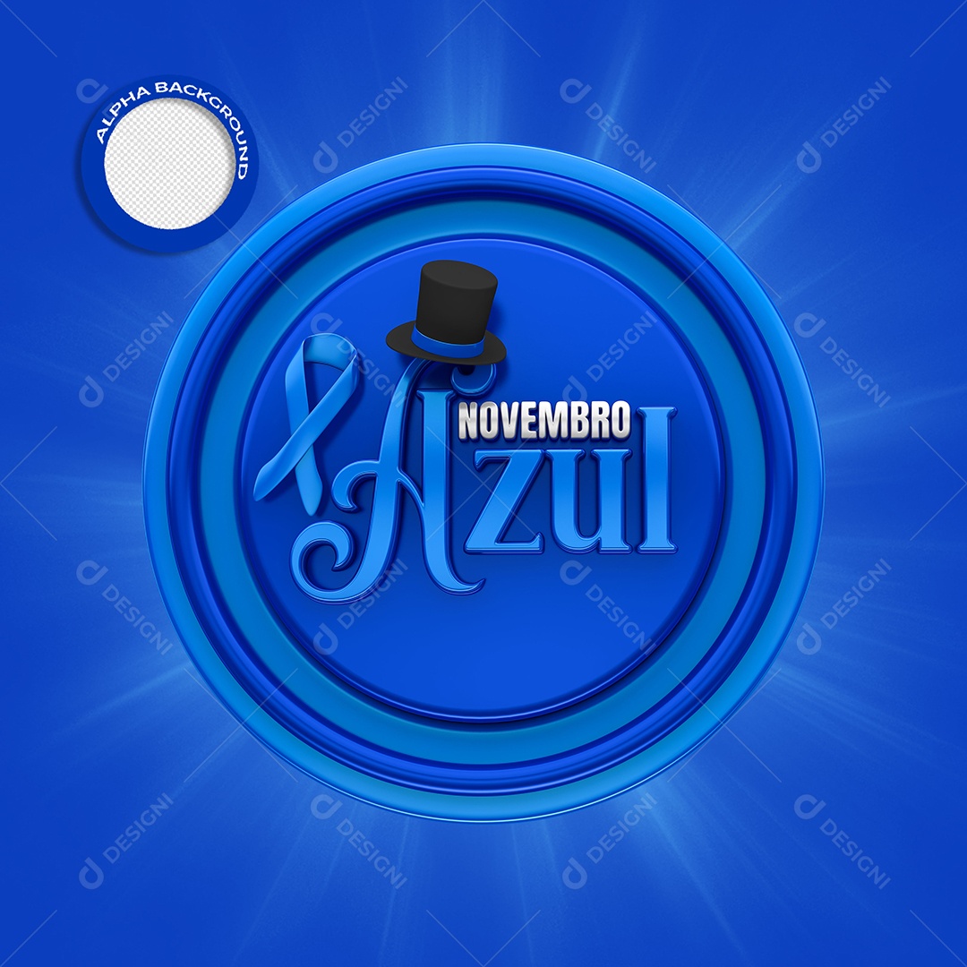 Novembro Azul Selo 3D para Composição PSD