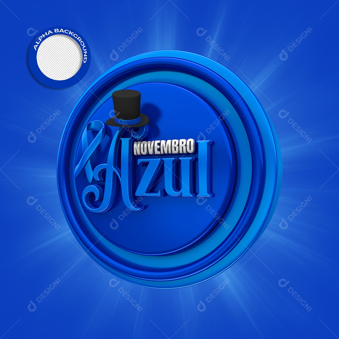 Novembro Azul Selo 3D para Composição PSD