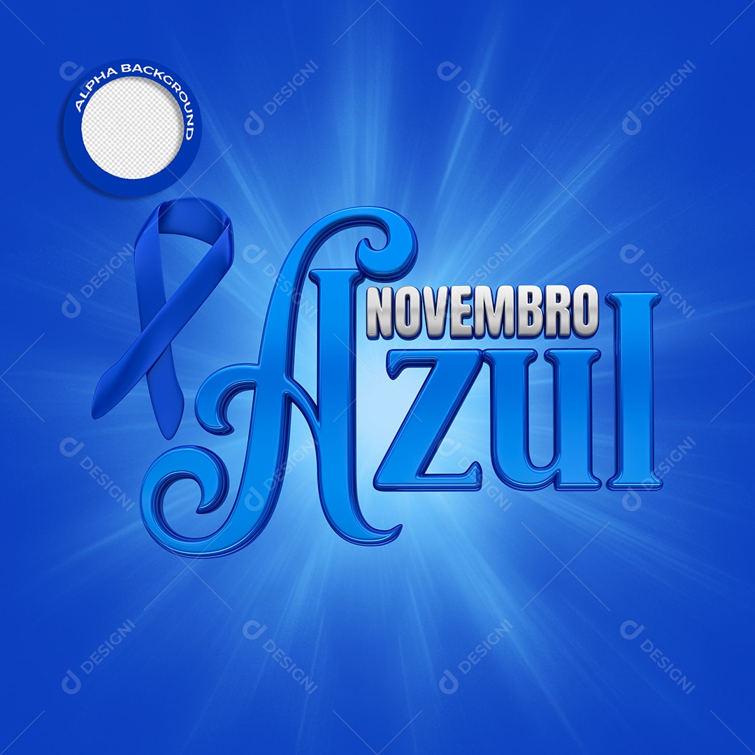 Novembro Azul Texto 3D para Composição PSD