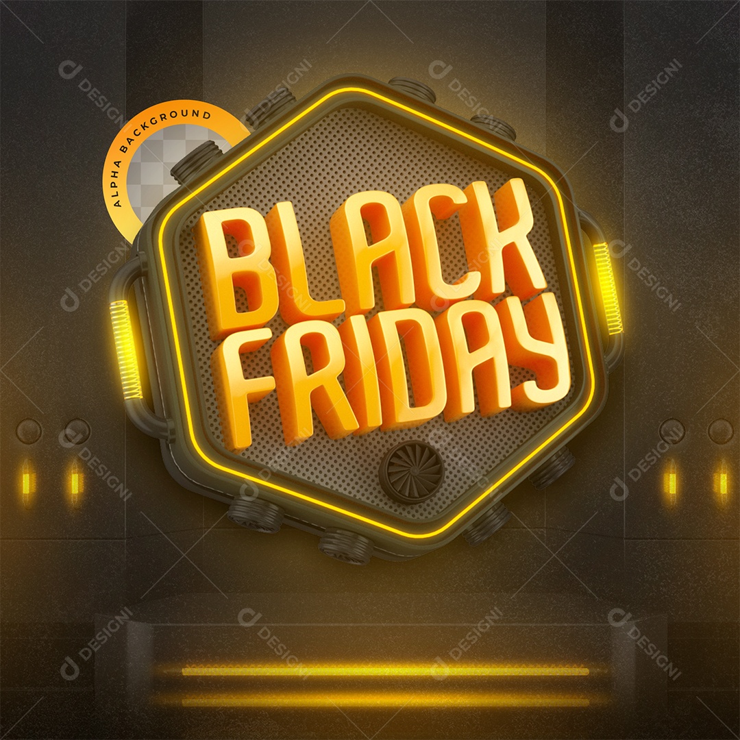 Black Friday Selo 3D Laranja para Composição PSD