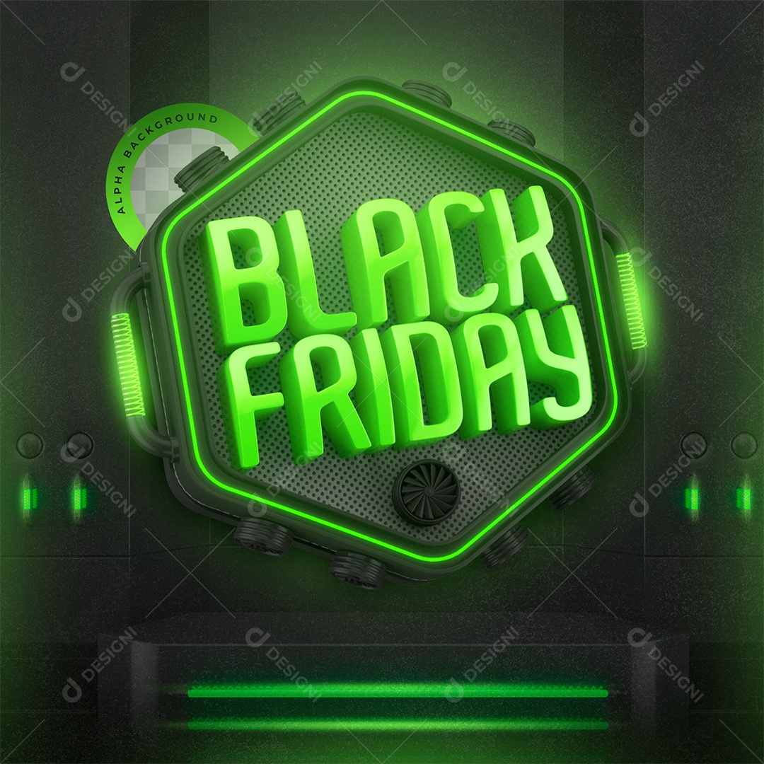 Black Friday Selo 3D Verde para Composição PSD