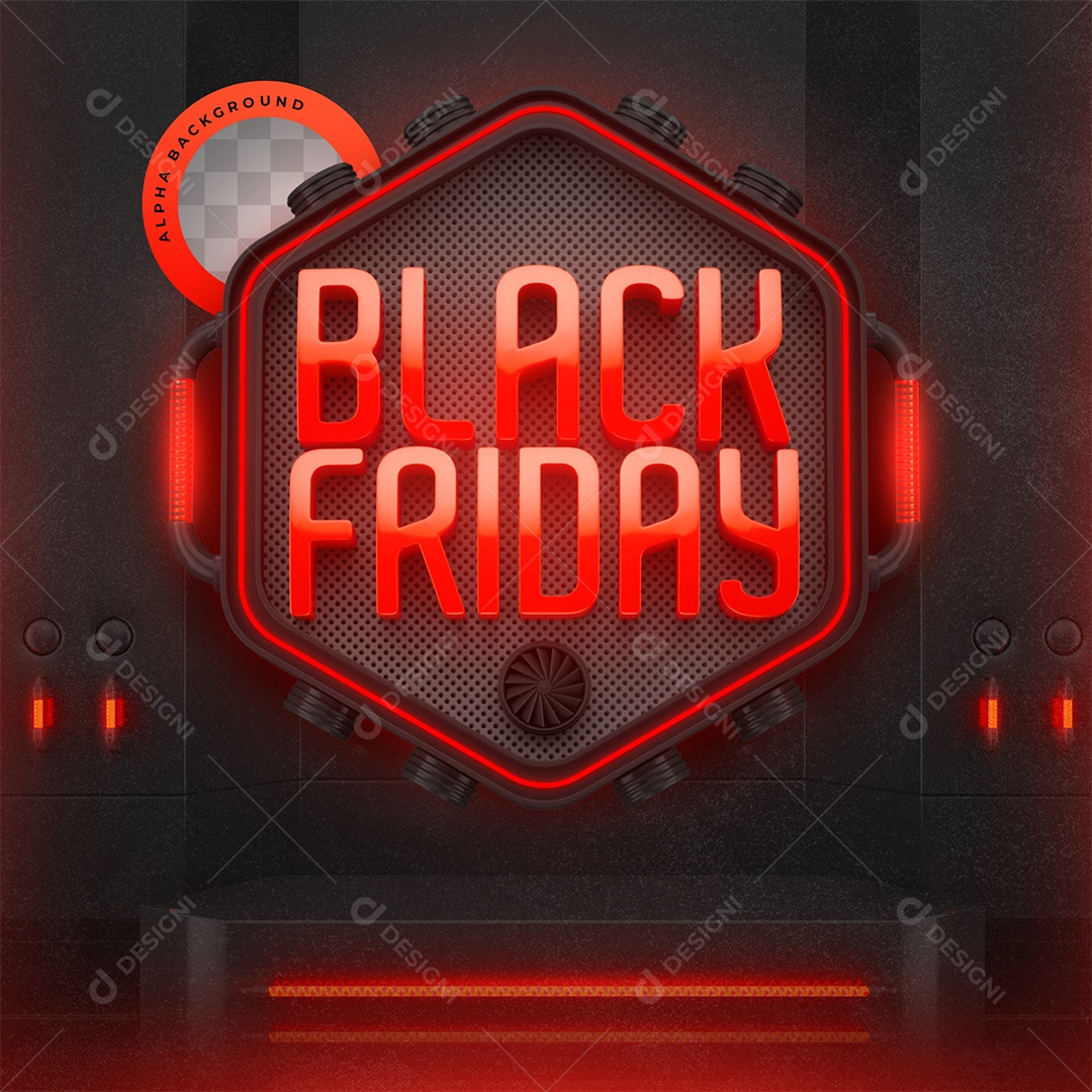 Black Friday Selo 3D Vermelho para Composição PSD