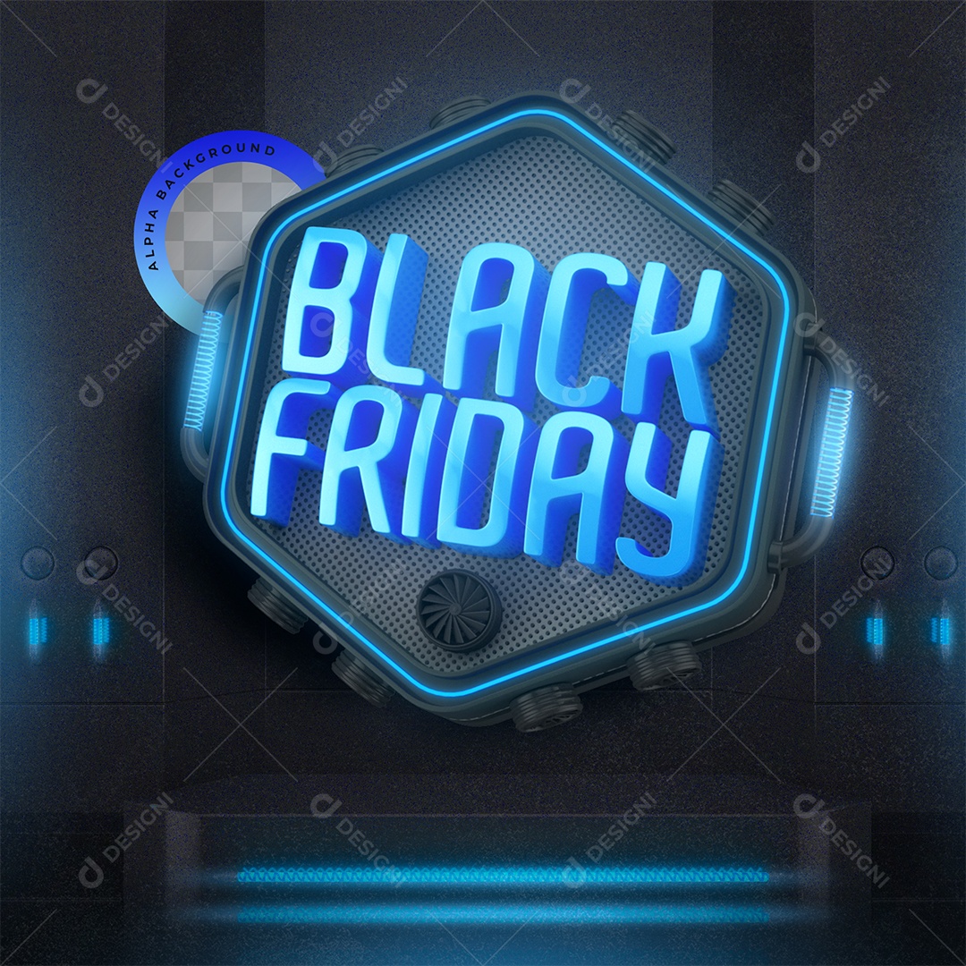 Black Friday Selo 3D Azul para Composição PSD