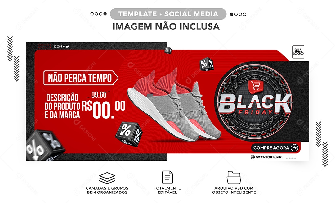 Banner Não Perca Tempo Black Friday Loja de Tênis Social Media PSD Editável