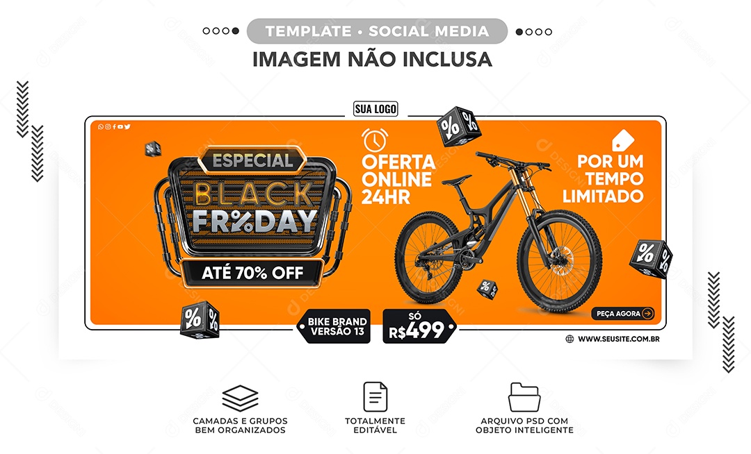 Banner Especial Black Friday Até 70% Off Lojas De Bike Social Media PSD Editável
