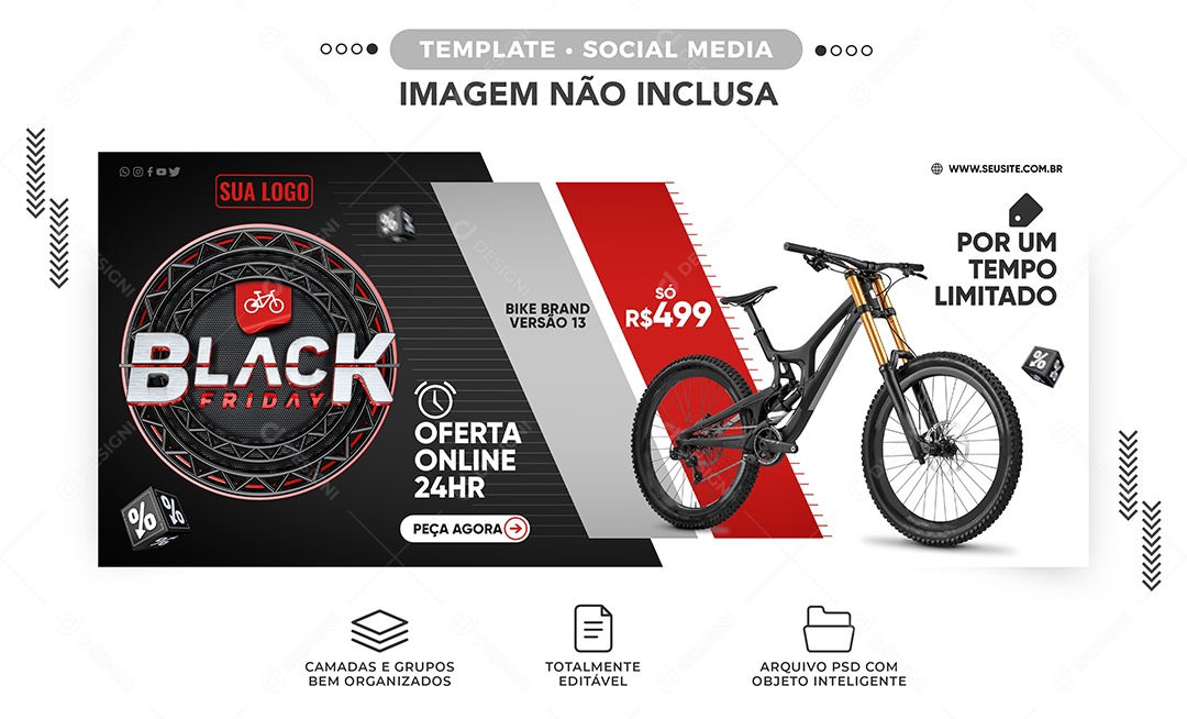 Banner Oferta Online 24Hr Black Friday Lojas de Bike Social Media PSD Editável